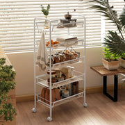 Five Tier Steel Mesh Storage Trolley With Rolling Wheels For Home Organisation, White