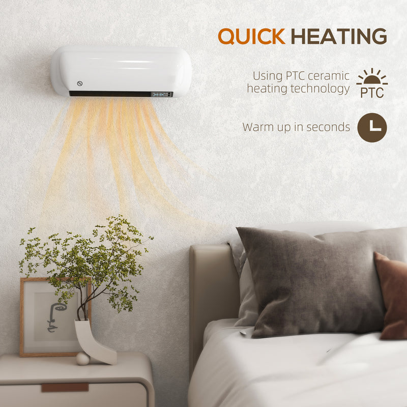 2000W Wall Mounted Ceramic Electric Heater With Fan and Thermostat Control, White