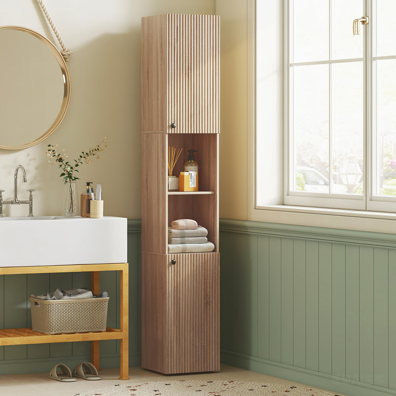 6 Tier Tall Bathroom Storage Cabinet with Shelves for Towels and Toiletries Natural AOSOM