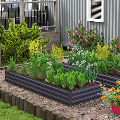 Grey Metal Raised Garden Bed Planter Box for Flowers and Herbs Ideal for Outdoor Use