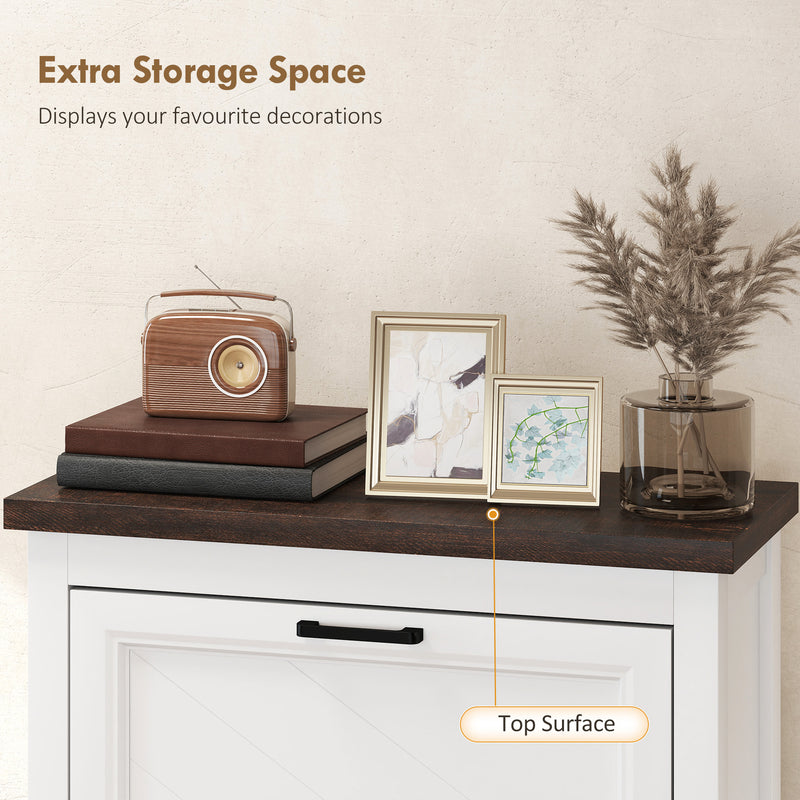 Slim Shoe Storage Cabinet for Hallway Organisation with Flip Drawers and Adjustable Shelves White Homcom