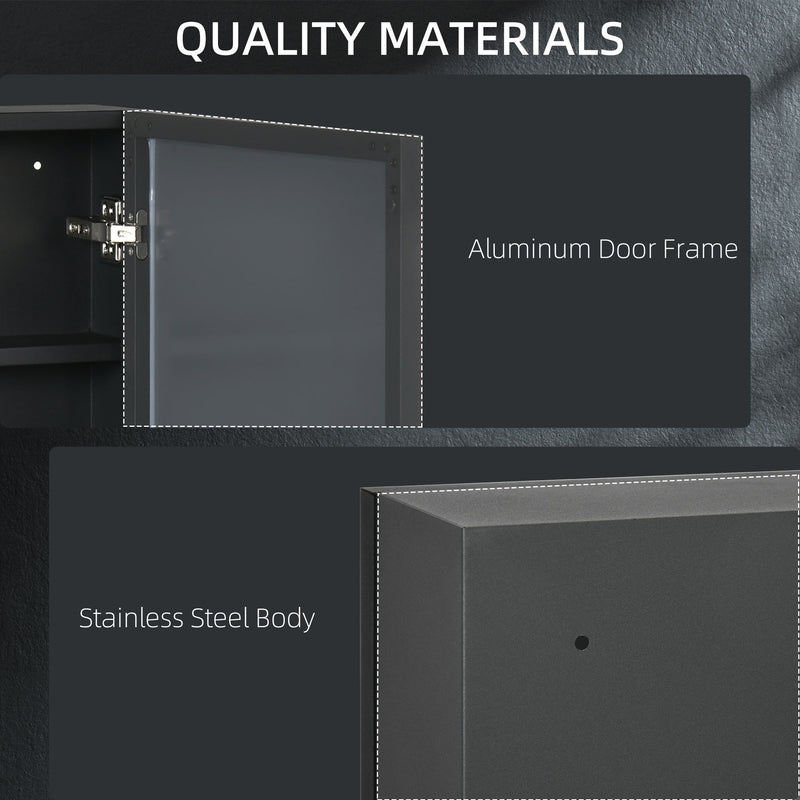 Wall Mounted Bathroom Mirror Cabinet With Storage Shelves Space Saving Design Black