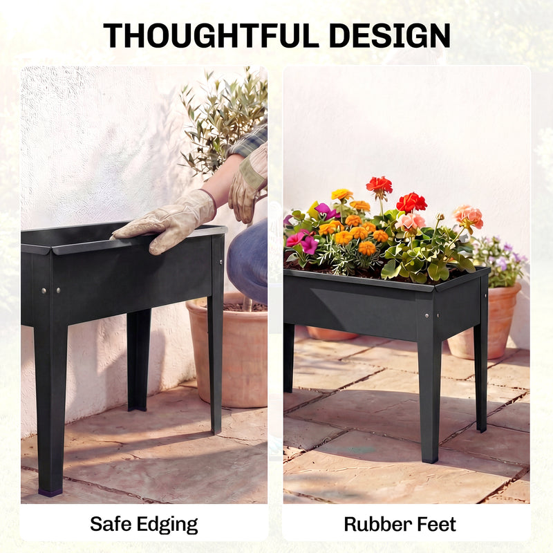 Raised Metal Garden Planter for Easy Standing Gardening on Balconies and Patios Black AOSOM