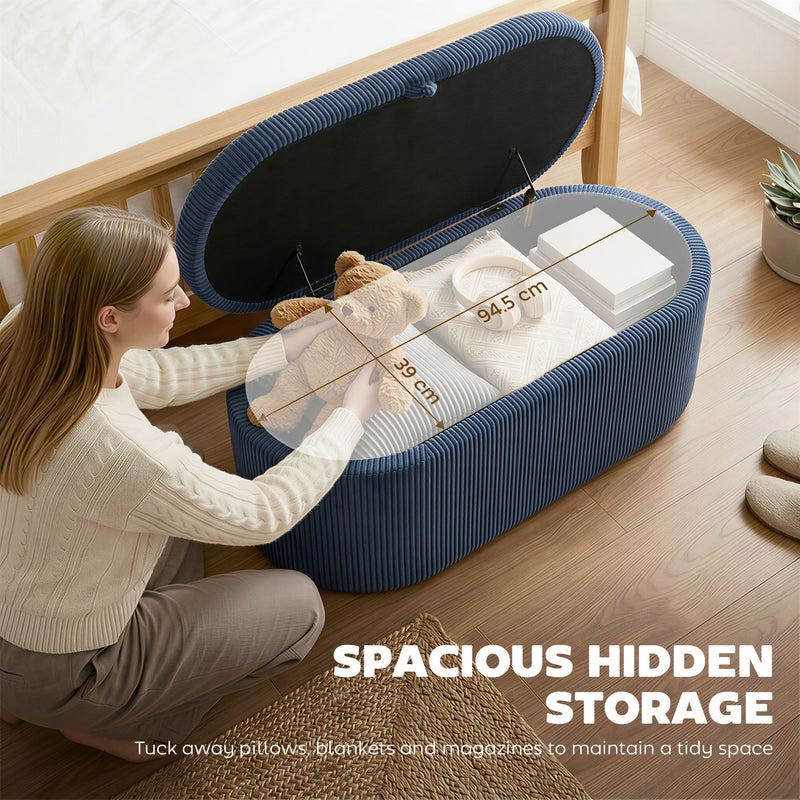 Ottoman Storage Bench with Hidden Compartment and Padded Seat for Living Room Blue AOSOM