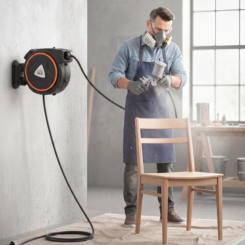 Retractable Air Hose Reel for Safe and Tidy Garage or Workshop 20m Black Orange