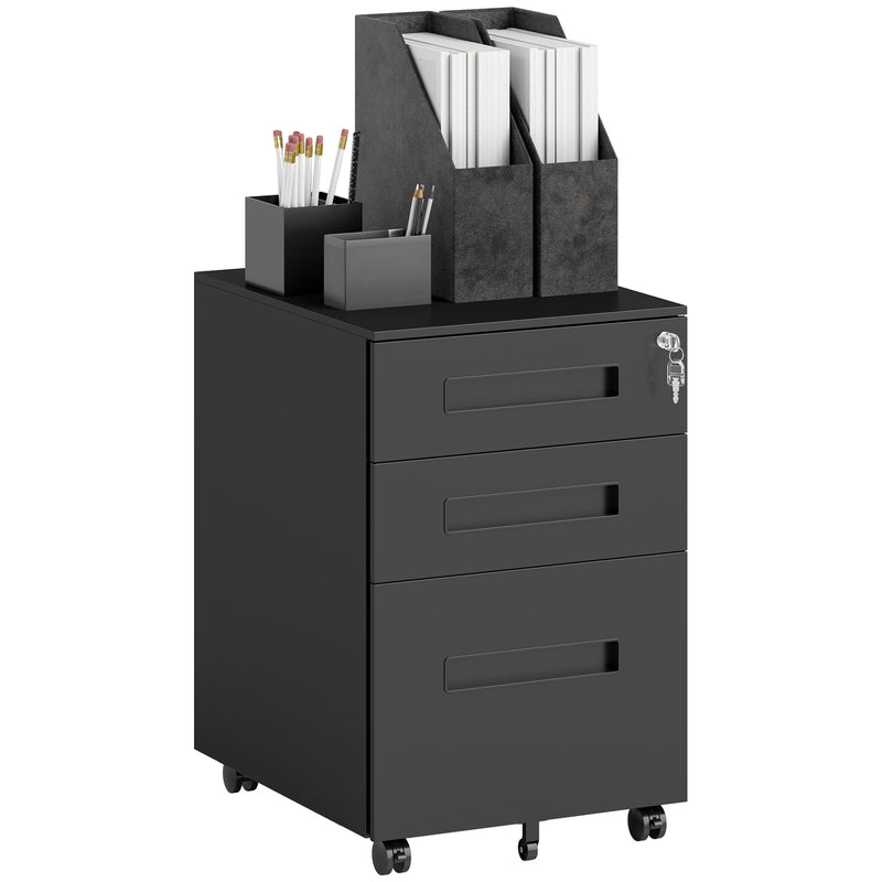 Black Metal Mobile File Cabinet with Lockable Drawers and Wheels for Home Office by Vinsetto
