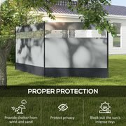 Camping Windbreak with Clear Windows and Steel Poles for Beach or Caravan Grey AOSOM