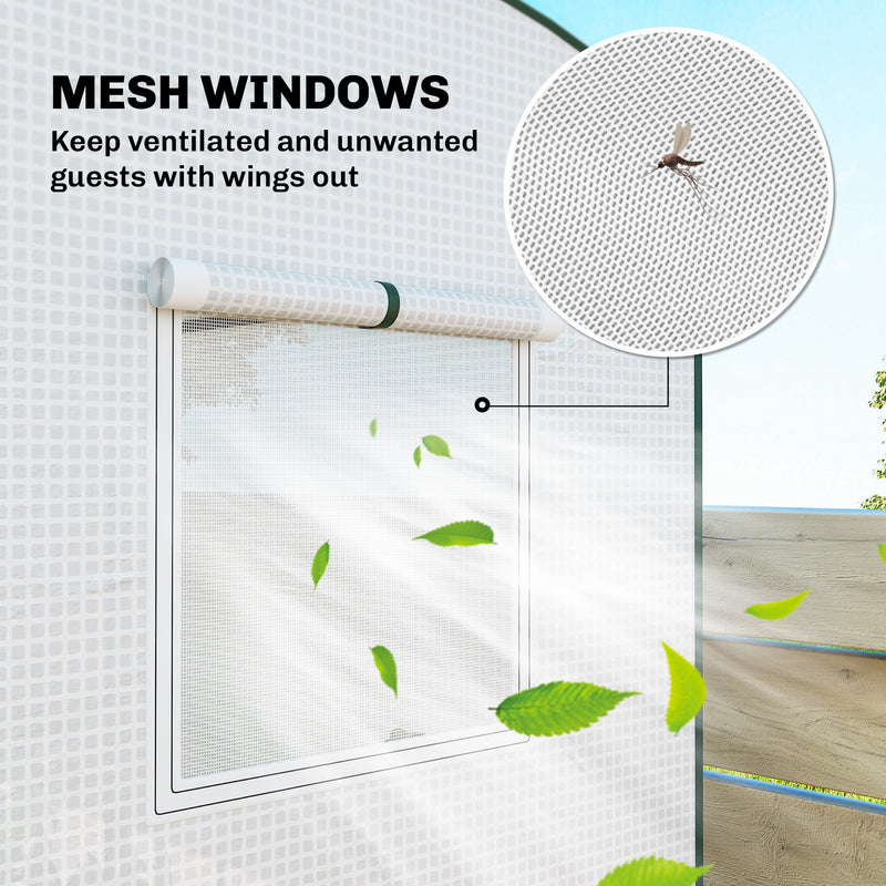 Garden Greenhouse for Year Round Plant Protection with Roll Up Door and Mesh Windows Green
