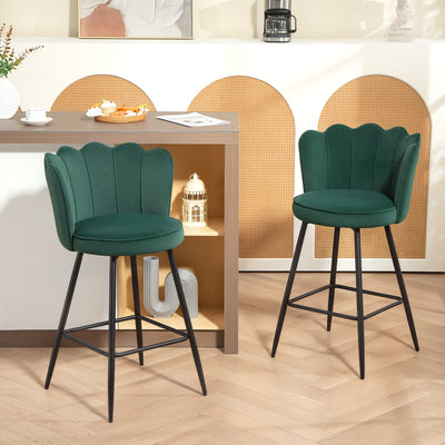 Set of 2 Dark Green Velvet Bar Stools with Swivel Seats and Backrest for Kitchen Counters