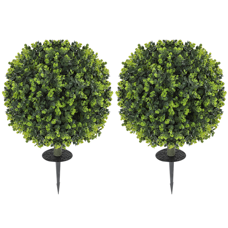 Set of 2 Artificial Boxwood Topiary Ball Bushes UV Resistant for Garden or Balcony Green