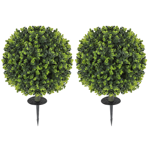 Set of 2 Artificial Boxwood Topiary Ball Bushes UV Resistant for Garden or Balcony Green