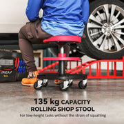 Mechanic Roller Stool with Adjustable Height and Tool Trays for Garage or Workshop Red AOSOM