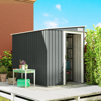 Metal Garden Shed with Shelves and Sliding Door for Secure Outdoor Storage Light Grey Wood Effect Outsunny