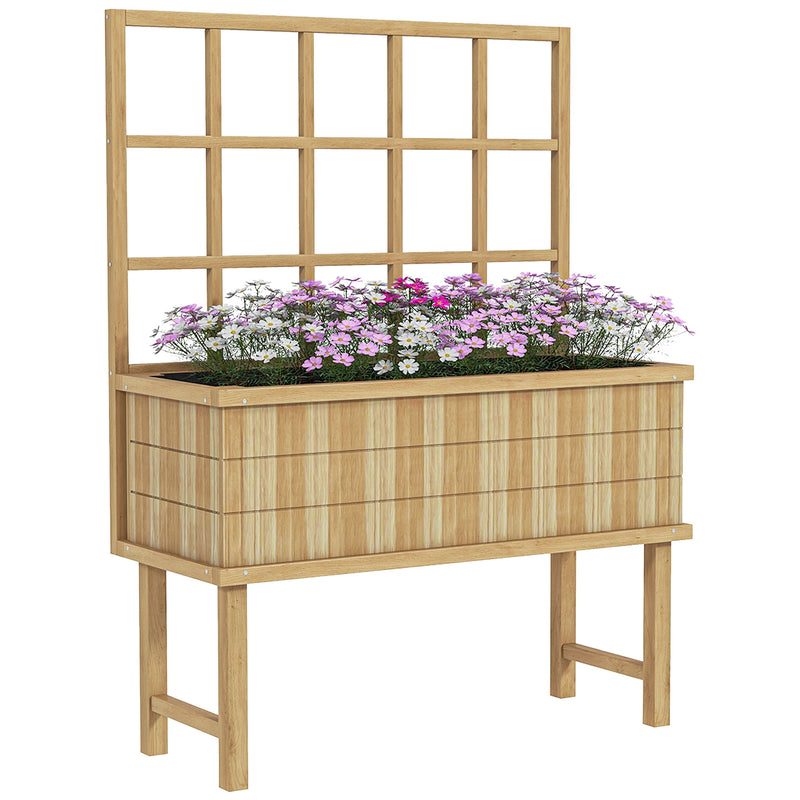 Natural Wooden Garden Planter With Trellis 105cm Ideal For Climbing Plants and Vines