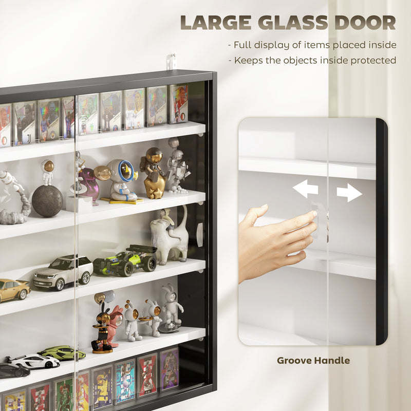 Wall Display Cabinet with Adjustable Shelves and Sliding Glass Doors for Ornaments Black AOSOM