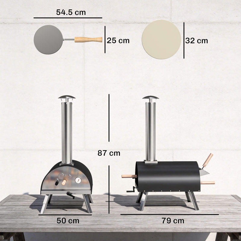 Wood Fired Outdoor Pizza Oven for Fast Even Cooking with Rotating Stone for Garden or Patio, Black Outsunny