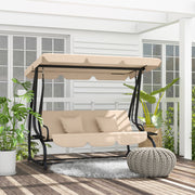 Three Seater Garden Swing Chair with Adjustable Canopy Light Brown by Outsunny