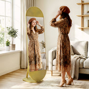 Full Length Free Standing Mirror with Shatter Proof Glass for Outfit Checks Gold Homcom