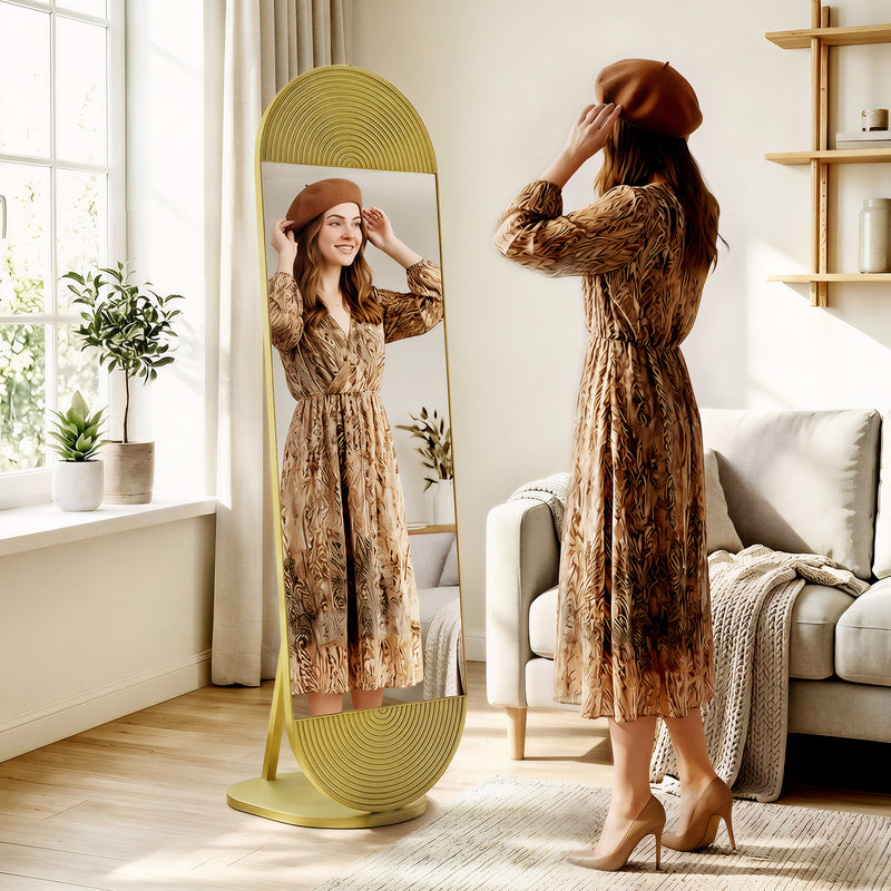 Full Length Free Standing Mirror with Shatter Proof Glass for Outfit Checks Gold Homcom