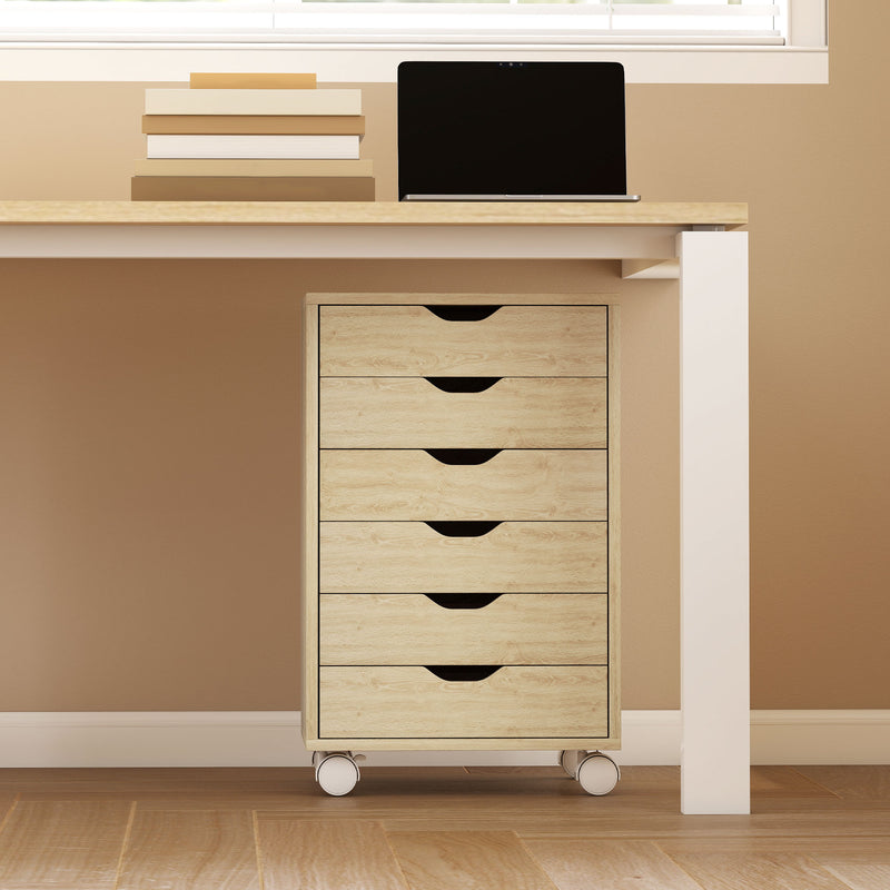 Under Desk Storage Cabinet with 6 Drawers for Home Office Organisation Oak Wood Effect