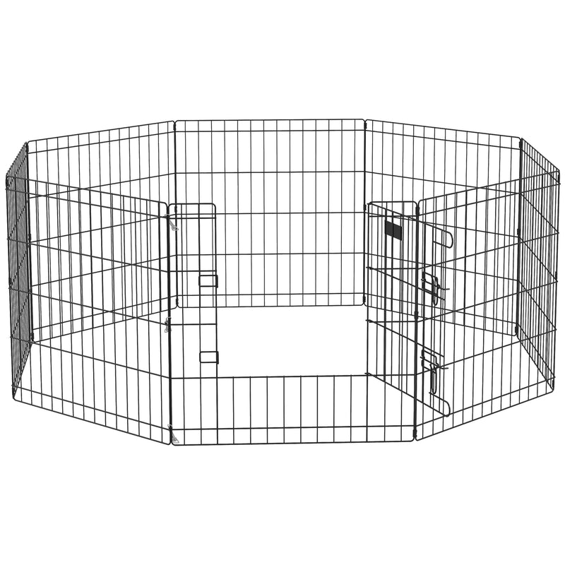 Eight Panel Metal Puppy Playpen Fence For Small Dogs Indoor And Outdoor Use Black