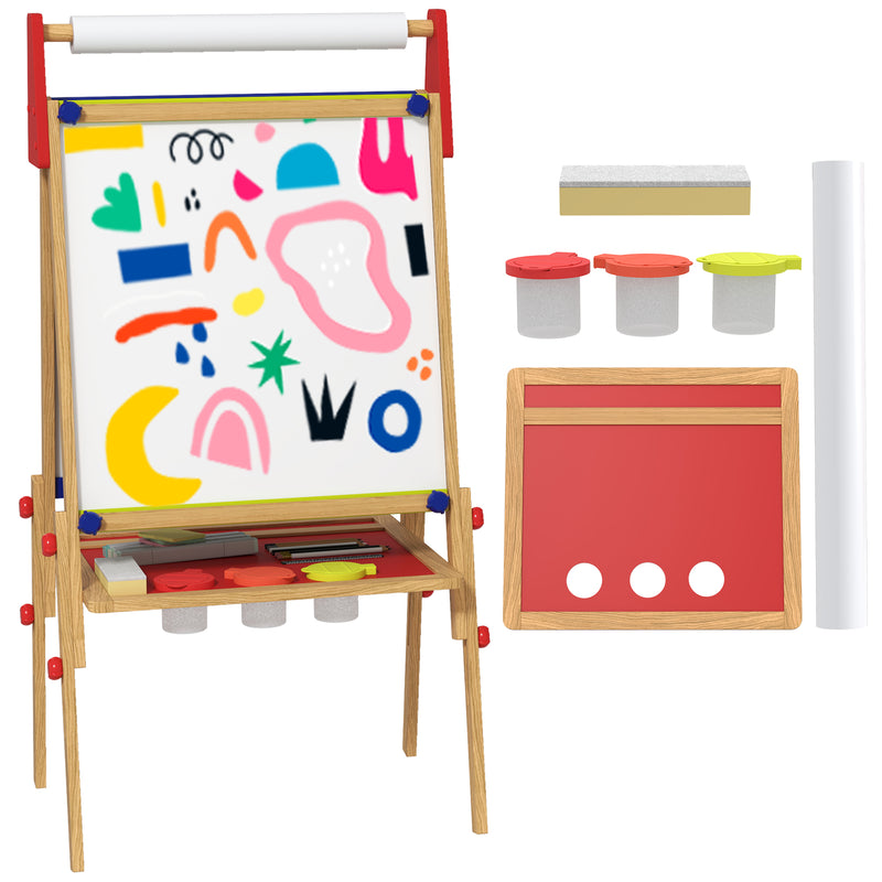 3 in 1 Wooden Kids Easel with Paper Roll Whiteboard Chalkboard and Painting Accessories by AIYAPLAY Aiyaplay