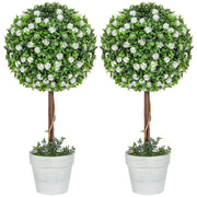 Set of 2 Artificial Topiary Trees with White Roses 60cm for Indoor and Outdoor by HOMCOM