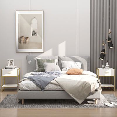 Set of 2 Modern Bedside Tables With Drawer and Shelf for Bedroom or Lounge White and Gold