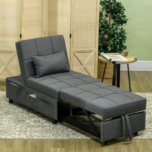 4 in 1 Convertible Sleeper Chair Bed with Pillow and Storage for Living Room Grey