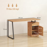 Computer Desk with Drawer and Cabinet for Home Office Study Workstation, Natural Wood Finish