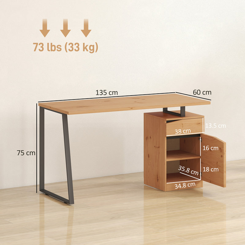 Computer Desk with Drawer and Cabinet for Home Office Study Workstation, Natural Wood Finish