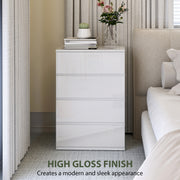 Modern 4 Drawer Bedroom Chest of Drawers With High Gloss Finish For Storage, White AOSOM
