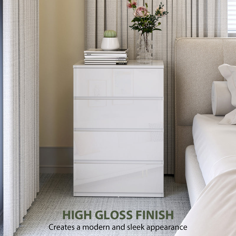Modern 4 Drawer Bedroom Chest of Drawers With High Gloss Finish For Storage, White AOSOM