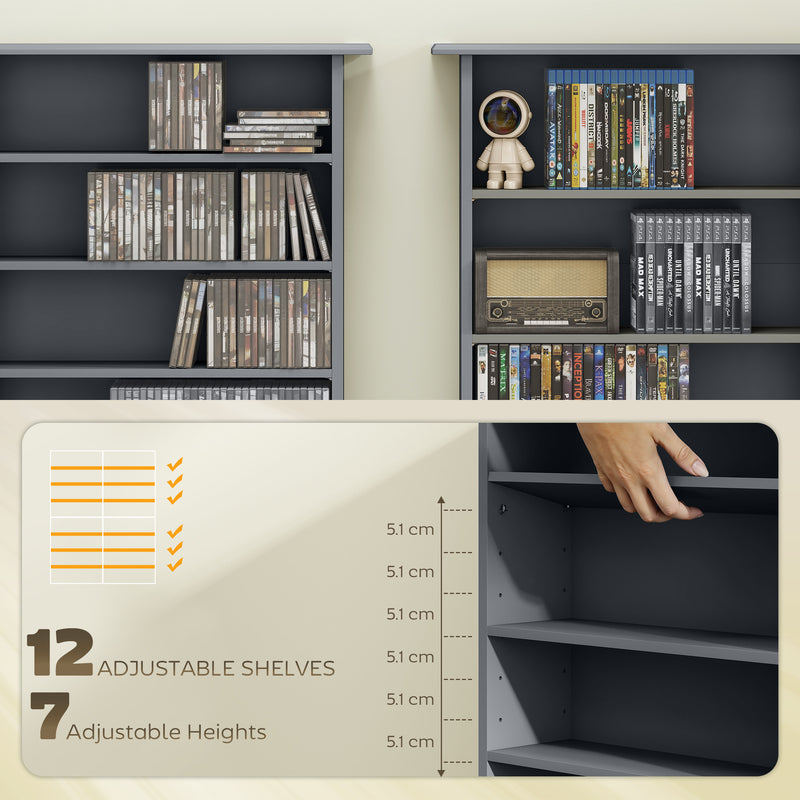 16 Compartment Media Storage Shelf With Adjustable Shelves For Home Or Office Grey
