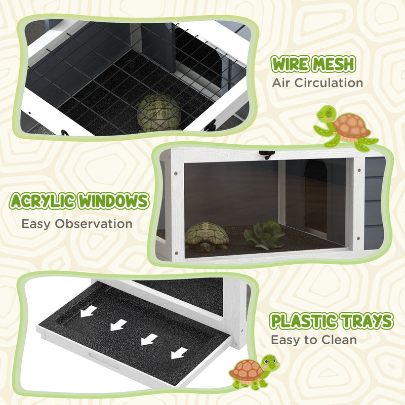 Wooden Tortoise Table with Adjustable Lamp Holder and Storage Trays for Indoor Use, Grey