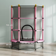 Kids 4.6ft Trampoline With Safety Enclosure For Indoor And Outdoor Play Pink AOSOM