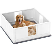 Whelping Box for Large Dogs with Pad Adjustable Entrance and Non-slip Feet 124 x 120cm by PawHut