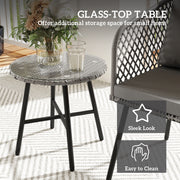 Grey 3 Piece Rattan Bistro Set with Cushions and Glass Table for Garden or Balcony by Outsunny