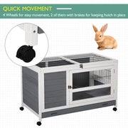 Elevated Wooden Rabbit Hutch with Slide Out Tray for Indoor Use Guinea Pig Cage Grey AOSOM