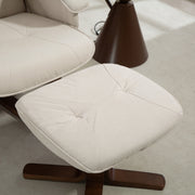 Linen Swivel Recliner Armchair with Footstool and Wooden Base for Living Room Comfort Beige