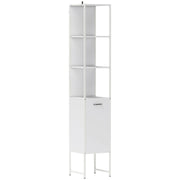 Tall White Bathroom Storage Cabinet With Open Shelves And Adjustable Interior Shelf