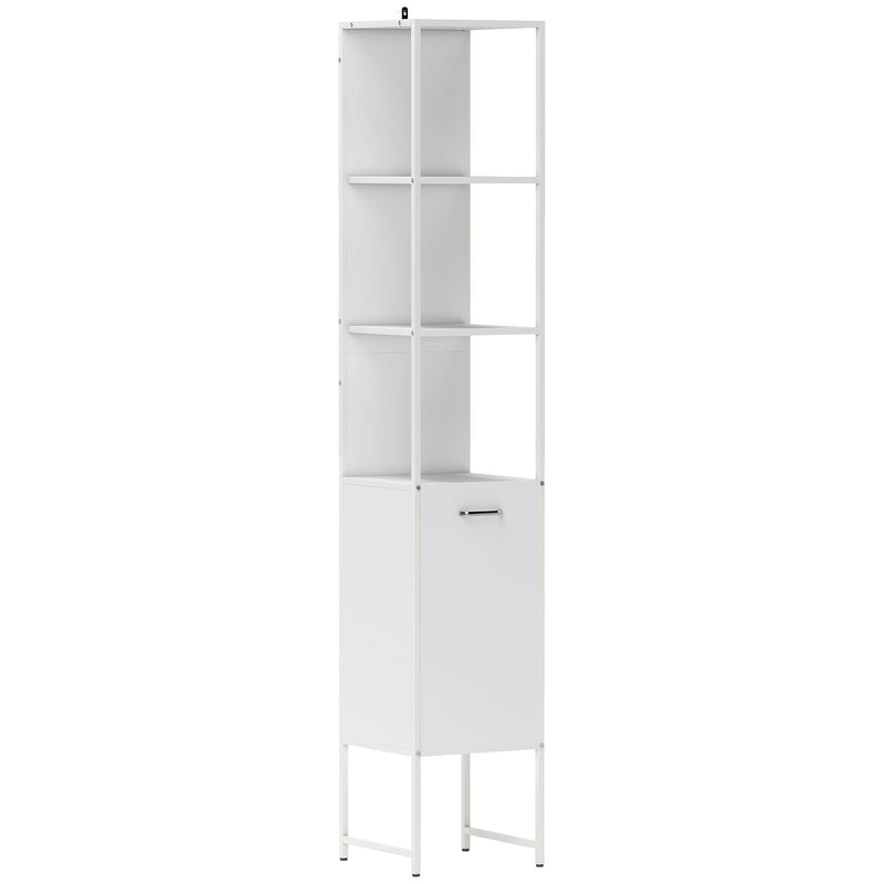 Tall White Bathroom Storage Cabinet With Open Shelves And Adjustable Interior Shelf