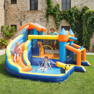 Bouncy Castle and Water Park for Outdoor Kids Play with Slide and Pool Multicolour AOSOM