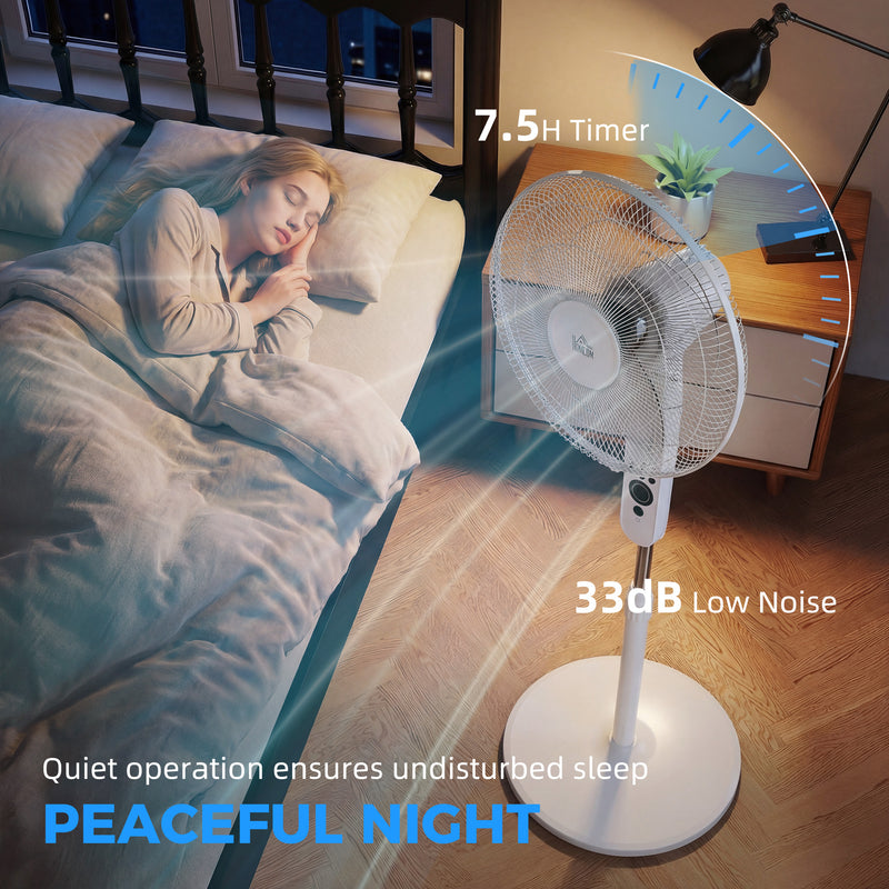 Pedestal Fan with Remote Control and Quiet Sleep Mode for Bedrooms and Living Rooms White