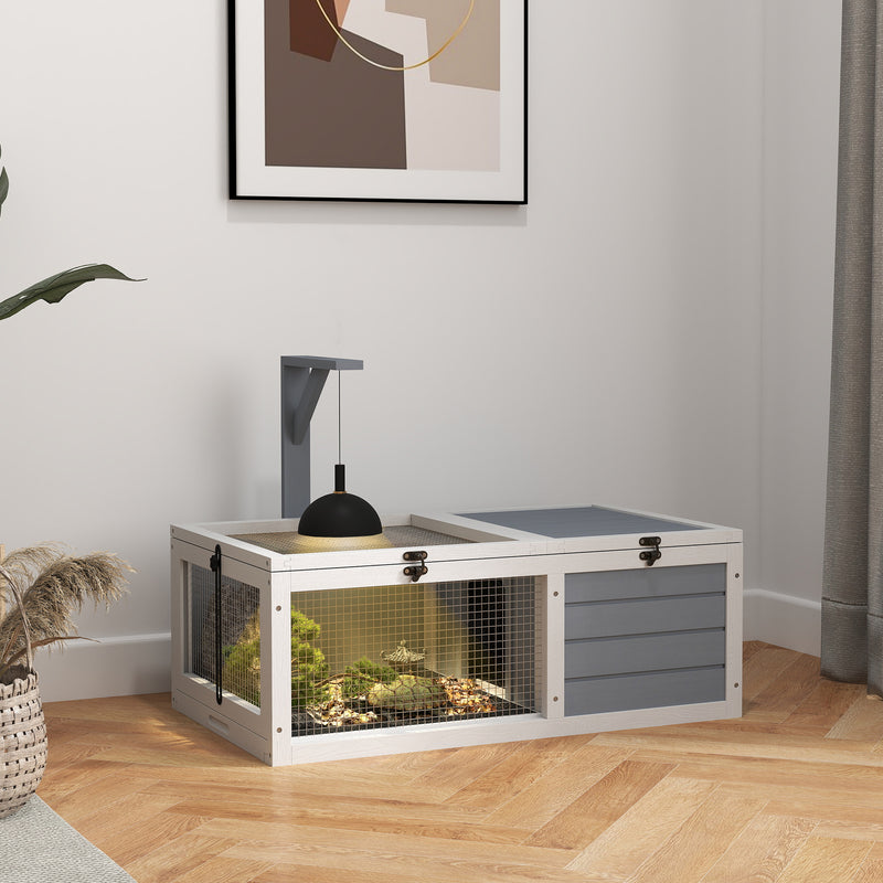 Wooden Tortoise Enclosure with Lamp Holder for Indoor and Outdoor Use Light Grey by PawHut