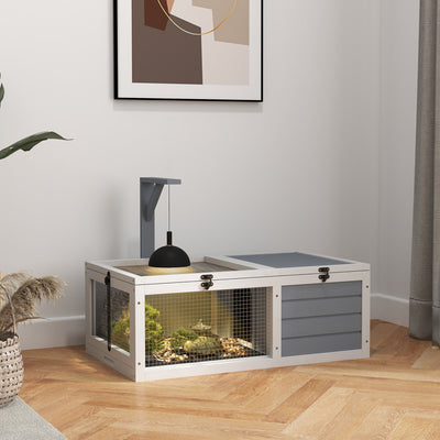 Wooden Tortoise Enclosure with Lamp Holder for Indoor and Outdoor Use Light Grey by PawHut