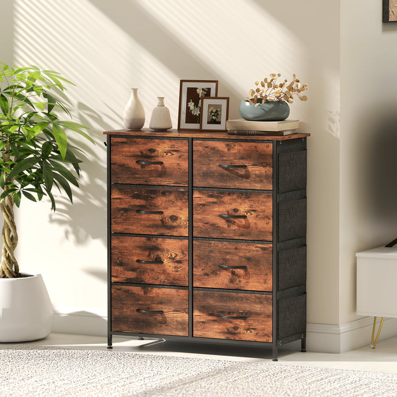 Chest of 8 Fabric Drawers with Wood Top for Bedroom or Hallway Storage Rustic Brown