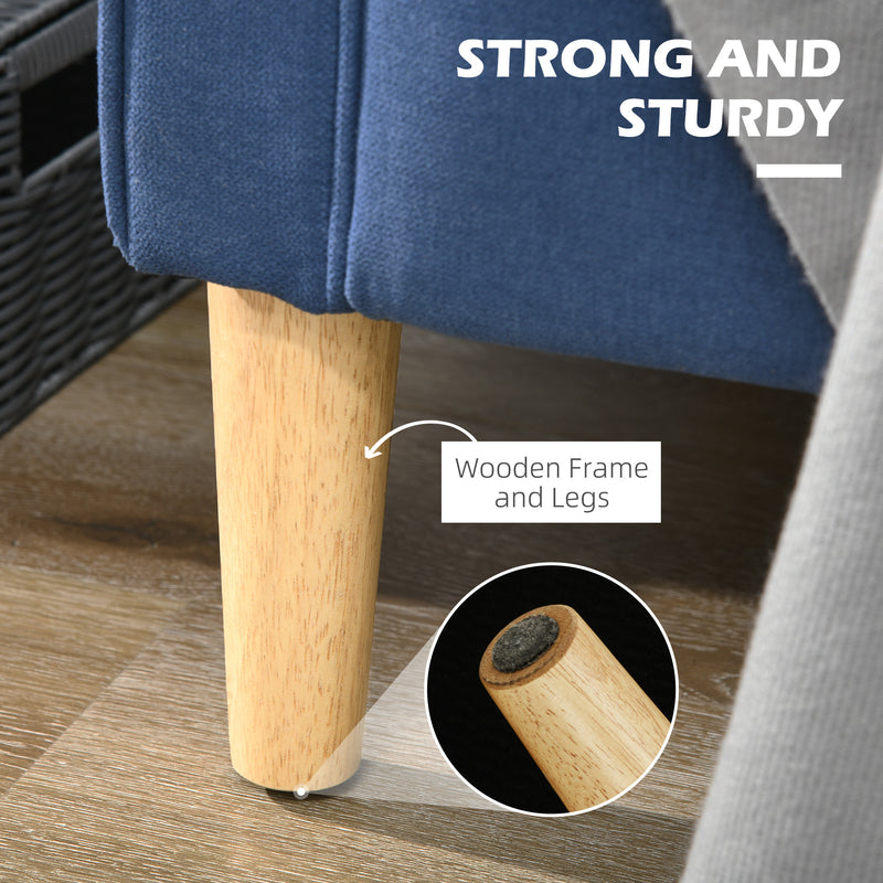 Compact 2 Seater Loveseat Sofa with Hidden Storage and Wood Legs for Small Spaces Blue