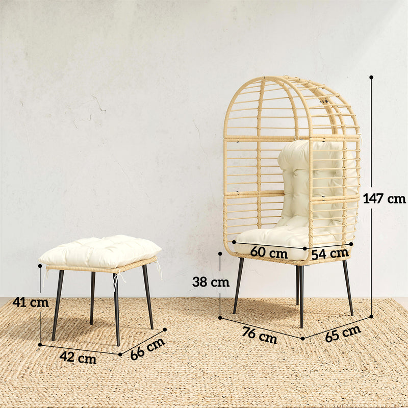 Outdoor Egg Chair With Footstool for Relaxing Garden Retreat Weather Resistant Rattan Beige Cream White Outsunny