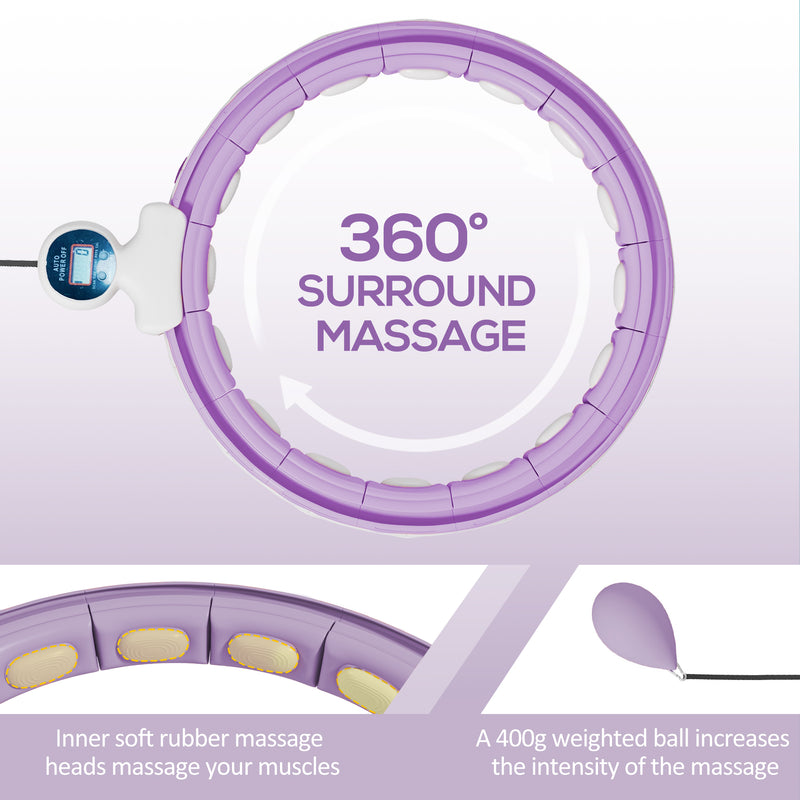 Purple Smart Weighted Hula Hoop With Digital Counter And 16 Detachable Massage Knots AOSOM